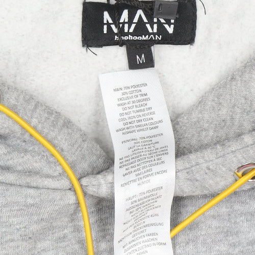 boohooMAN Men's Grey Pullover Hoodie M Logo Print Fleece Sweatshirt