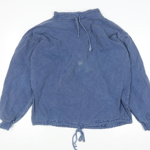 WEK Men's Blue Cotton Pullover Sweatshirt XS Vintage Drawstring Hem