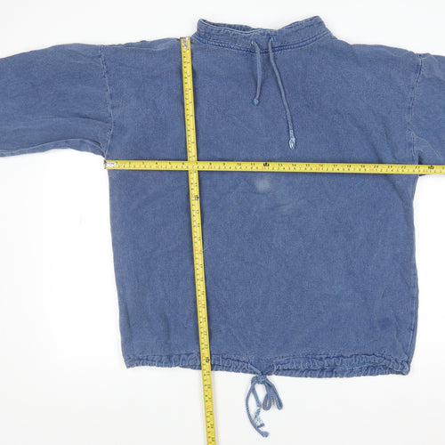 WEK Men's Blue Cotton Pullover Sweatshirt XS Vintage Drawstring Hem