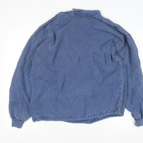 WEK Men's Blue Cotton Pullover Sweatshirt XS Vintage Drawstring Hem