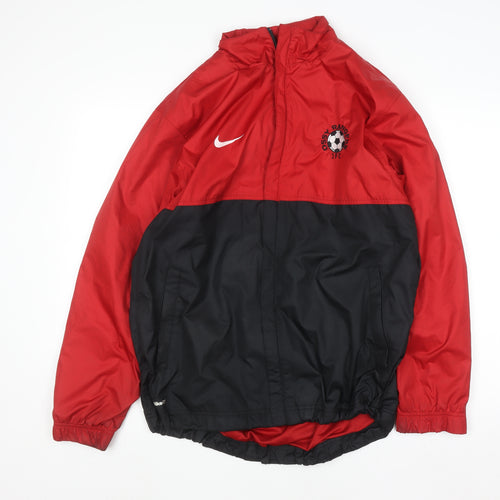 Nike Mens Red Black Full Zip Hooded Sweatshirt Size M Sports Football Jacket