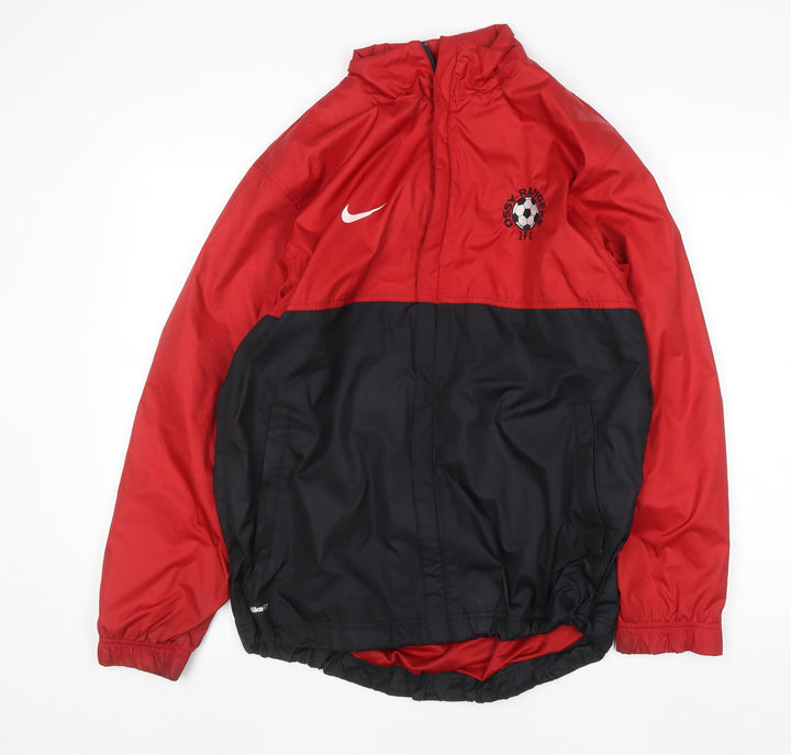 Nike Mens Red Black Full Zip Hooded Sweatshirt Size M Sports Football Jacket