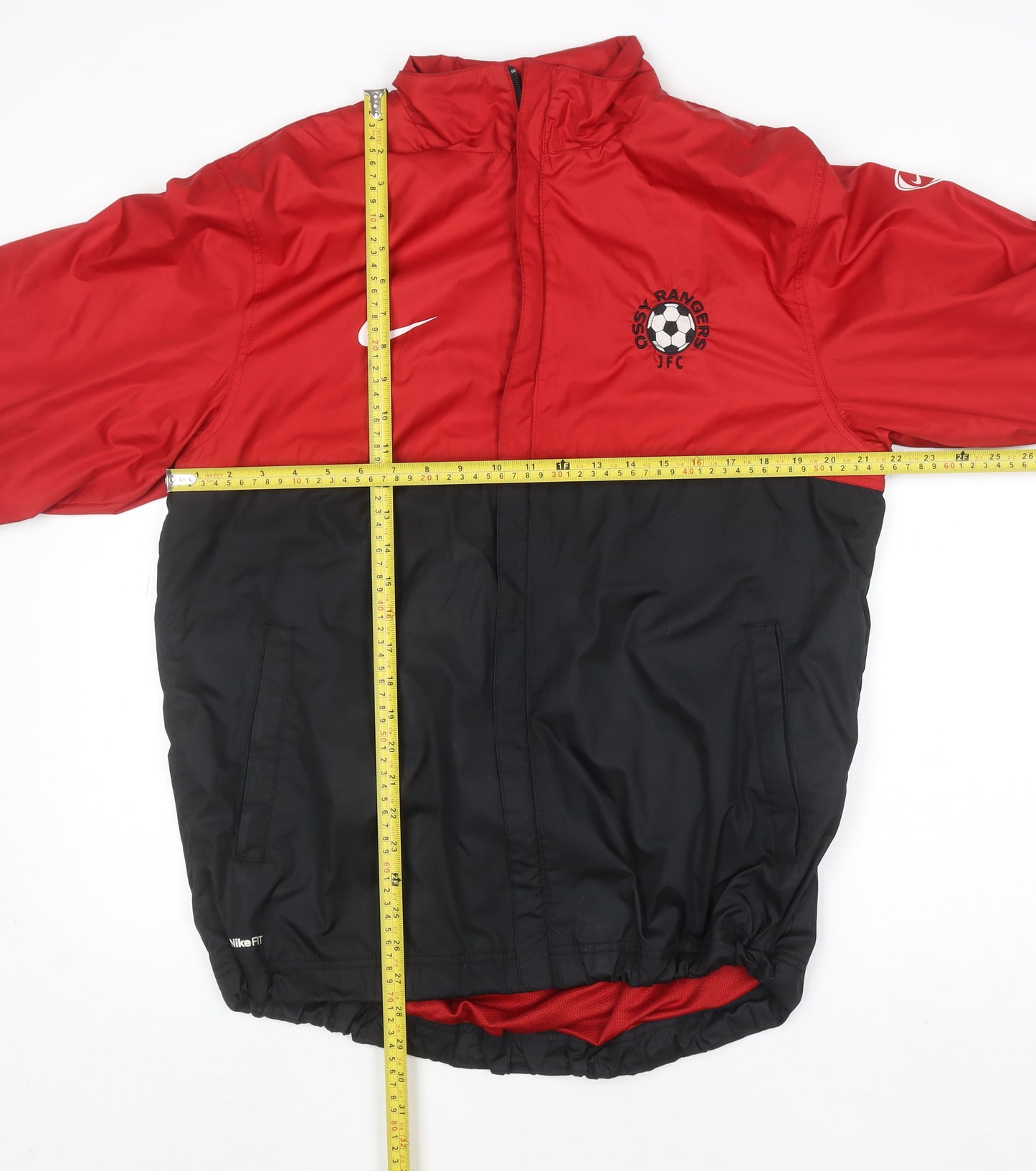 Nike Mens Red Black Full Zip Hooded Sweatshirt Size M Sports Football Jacket