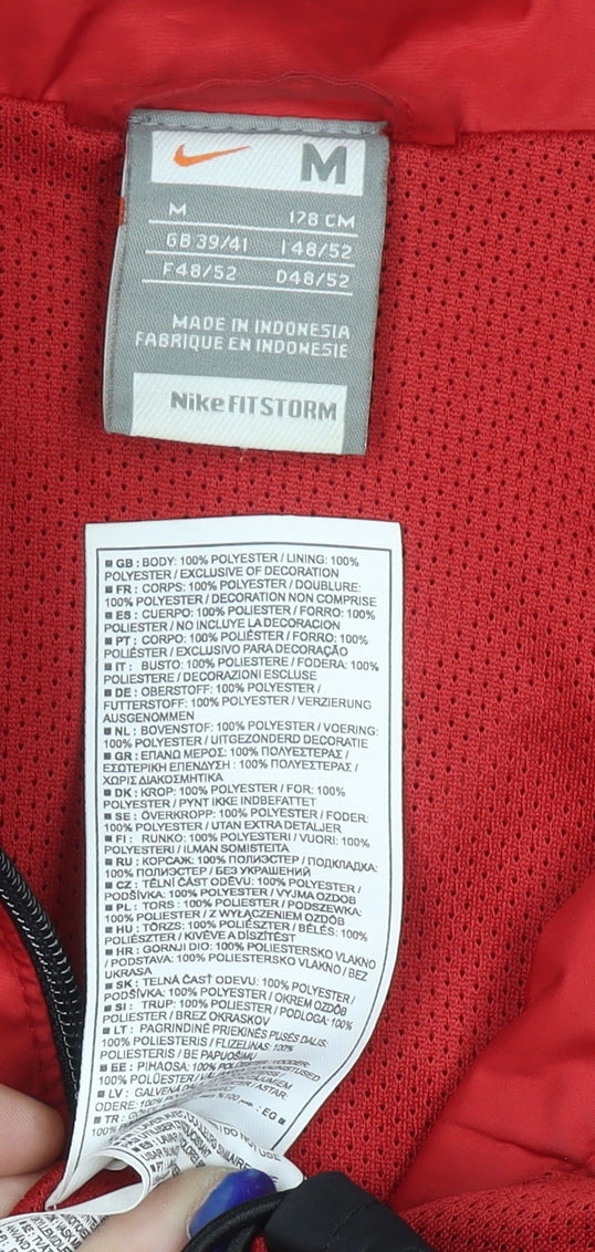 Nike Mens Red Black Full Zip Hooded Sweatshirt Size M Sports Football Jacket