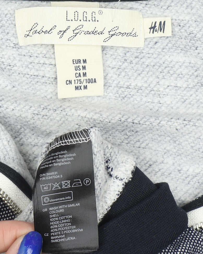 H&M L.O.G.G. Women Grey Full Zip Hoodie Size 12 Cotton Blend