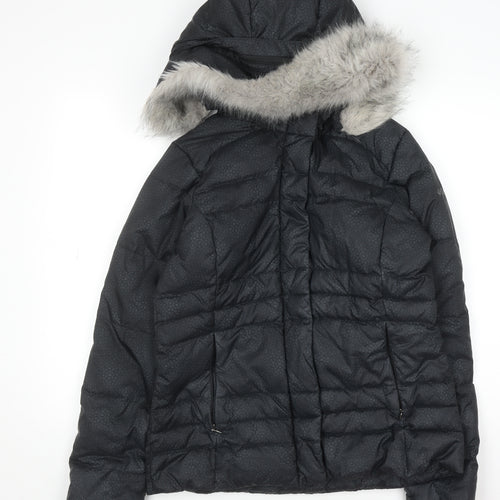 Columbia Womens Black Hooded Puffer Jacket with Faux Fur Trim Size M