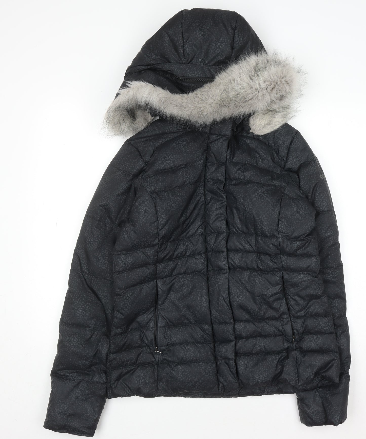 Columbia Womens Black Hooded Puffer Jacket with Faux Fur Trim Size M