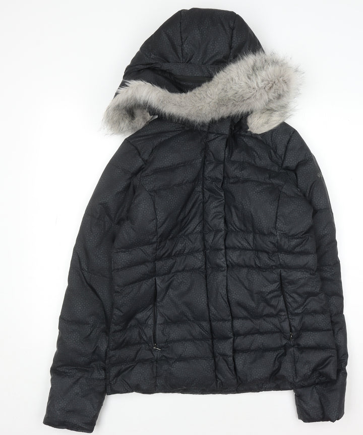 Columbia Womens Black Hooded Puffer Jacket with Faux Fur Trim Size M