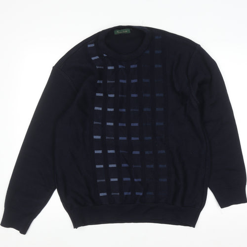Deer Park Men's Blue Wool Blend Geometric Knit Pullover Jumper L