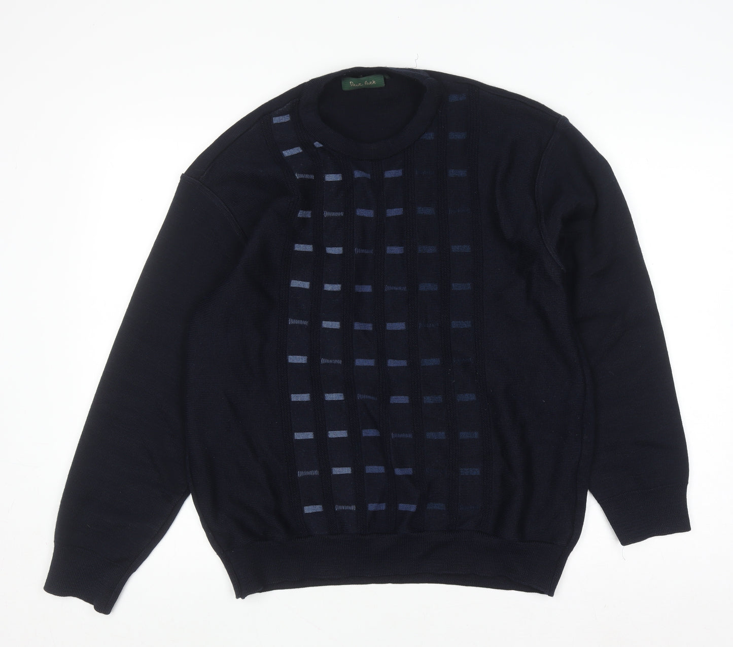 Deer Park Men's Blue Wool Blend Geometric Knit Pullover Jumper L