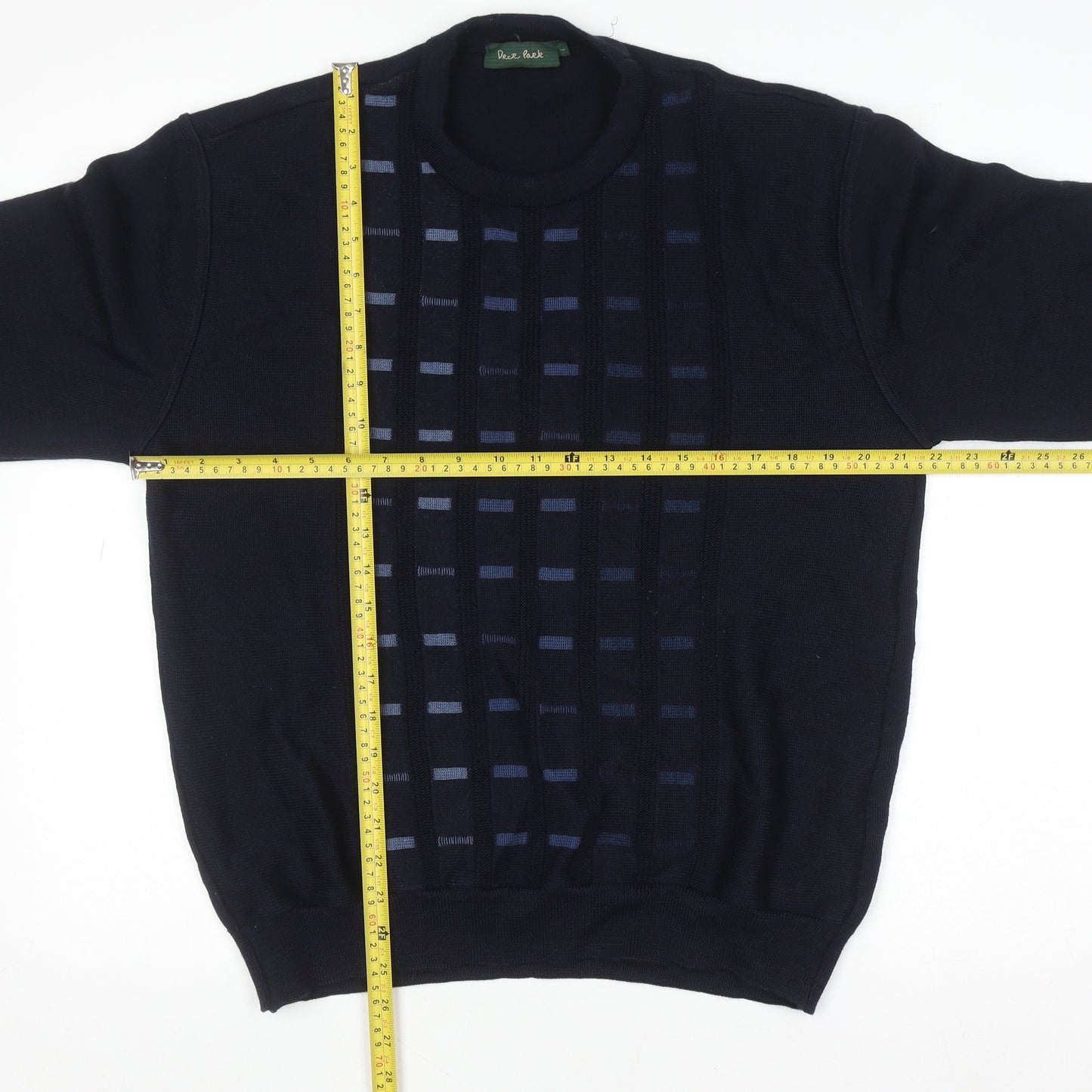 Deer Park Men's Blue Wool Blend Geometric Knit Pullover Jumper L