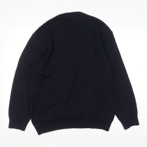 Deer Park Men's Blue Wool Blend Geometric Knit Pullover Jumper L