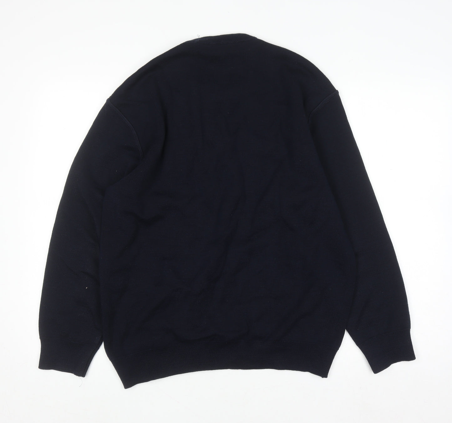 Deer Park Men's Blue Wool Blend Geometric Knit Pullover Jumper L