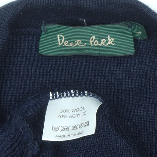 Deer Park Men's Blue Wool Blend Geometric Knit Pullover Jumper L