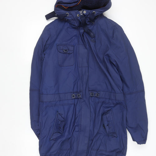 Adidas Men's Blue Hooded Parka Jacket Size 36 Lined Cotton Blend