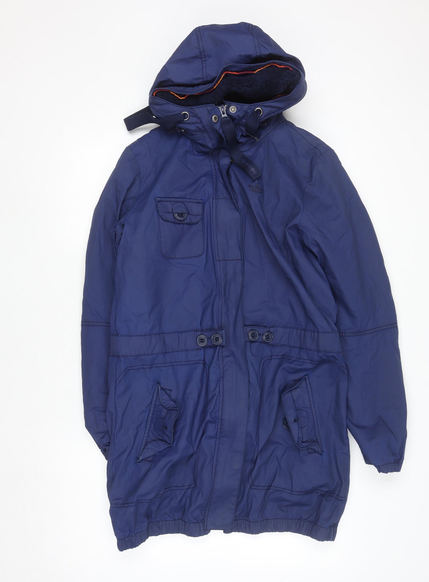 Adidas Men's Blue Hooded Parka Jacket Size 36 Lined Cotton Blend