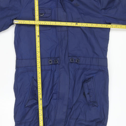 Adidas Men's Blue Hooded Parka Jacket Size 36 Lined Cotton Blend