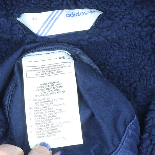 Adidas Men's Blue Hooded Parka Jacket Size 36 Lined Cotton Blend