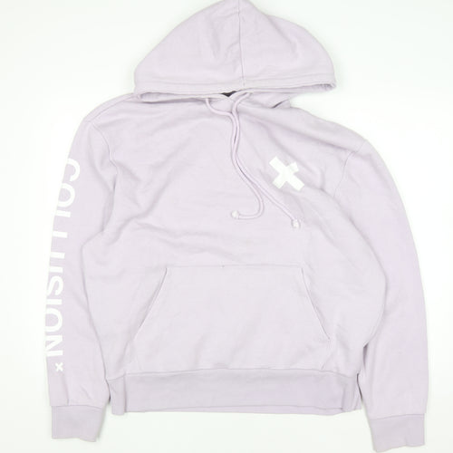 Collusion Women’s Lilac Pullover Hoodie L Cotton Blend Logo Print