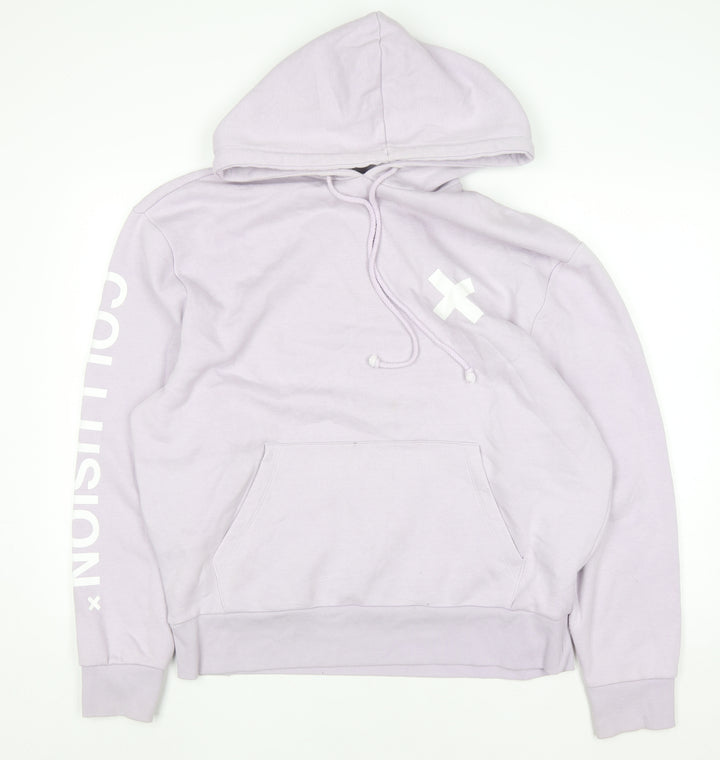 Collusion Women’s Lilac Pullover Hoodie L Cotton Blend Logo Print
