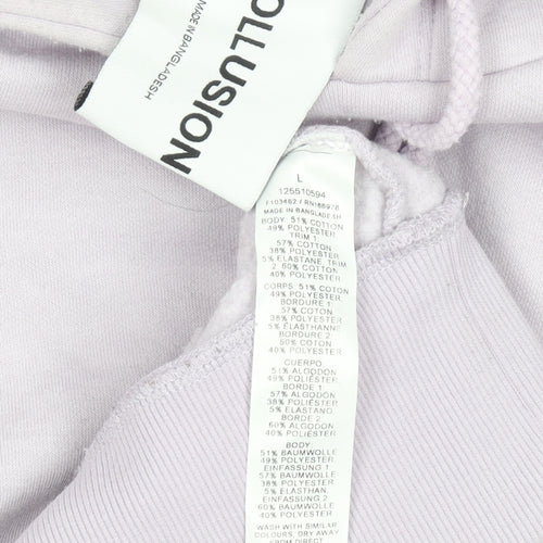 Collusion Women’s Lilac Pullover Hoodie L Cotton Blend Logo Print
