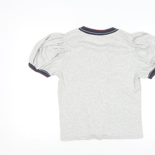 River Island Women's Grey V-Neck Puff Sleeve T-Shirt Size 14