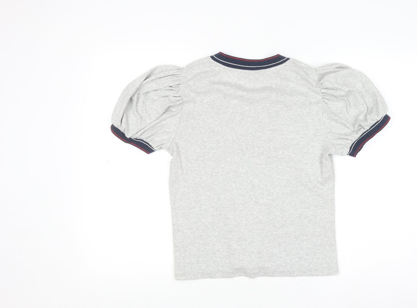 River Island Women's Grey V-Neck Puff Sleeve T-Shirt Size 14