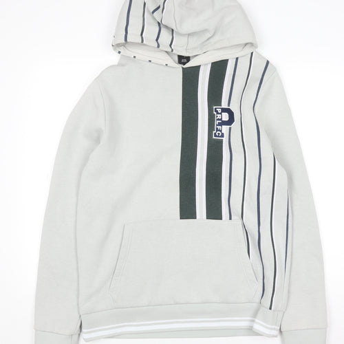 River Island Men's Grey Striped Pullover Hoodie Size M