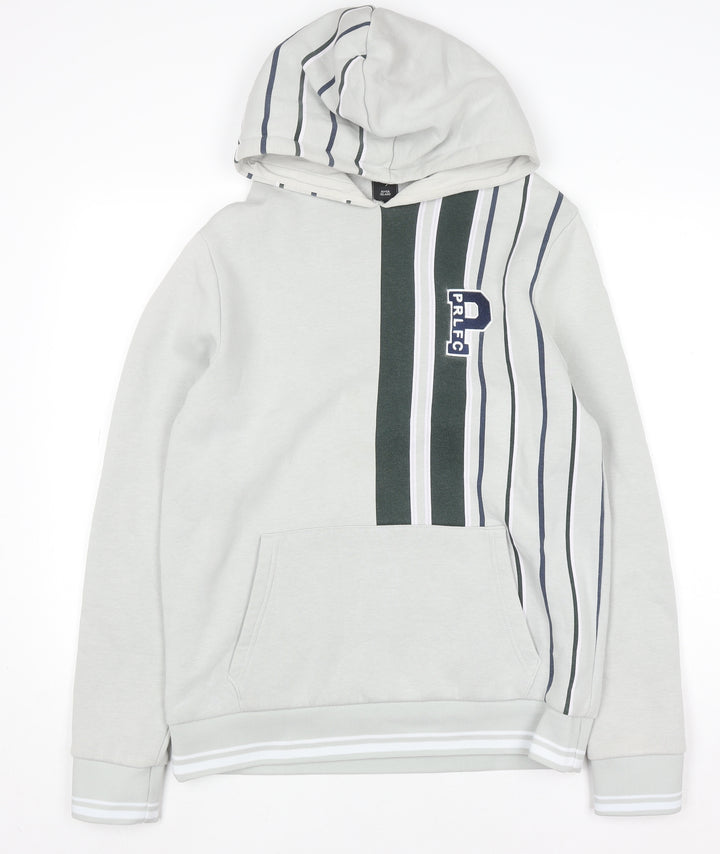 River Island Men's Grey Striped Pullover Hoodie Size M