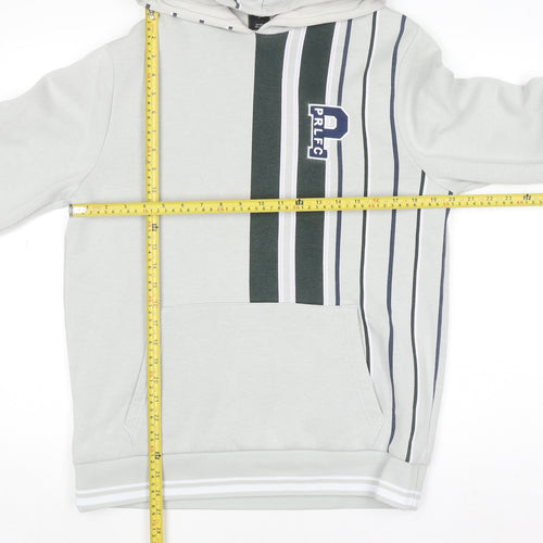 River Island Men's Grey Striped Pullover Hoodie Size M