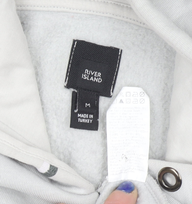 River Island Men's Grey Striped Pullover Hoodie Size M