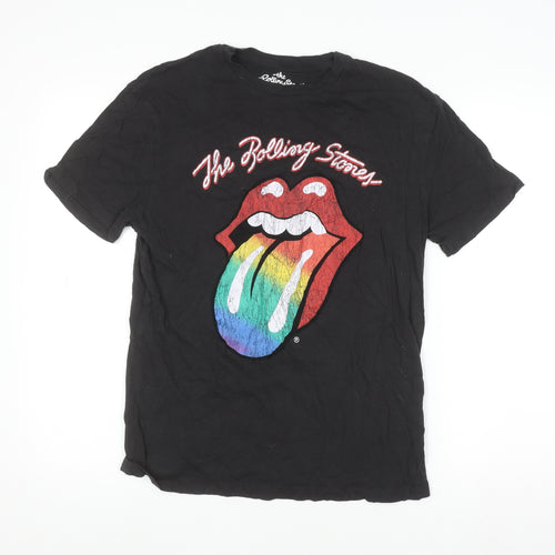 Pull&Bear Men's Black Rolling Stones Band Graphic Cotton T-Shirt S