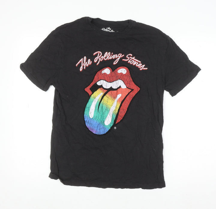 Pull&Bear Men's Black Rolling Stones Band Graphic Cotton T-Shirt S