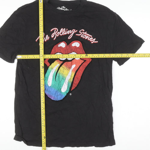 Pull&Bear Men's Black Rolling Stones Band Graphic Cotton T-Shirt S