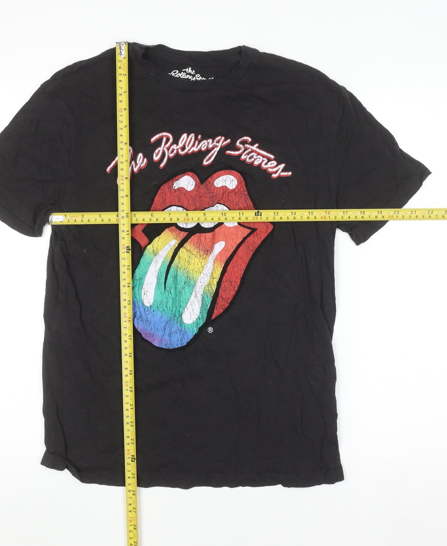 Pull&Bear Men's Black Rolling Stones Band Graphic Cotton T-Shirt S