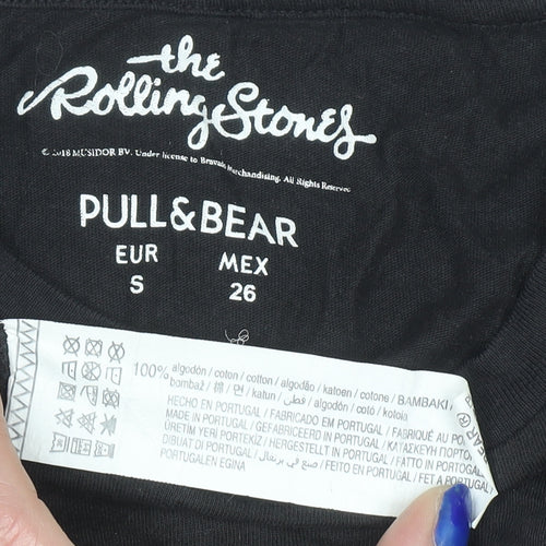 Pull&Bear Men's Black Rolling Stones Band Graphic Cotton T-Shirt S