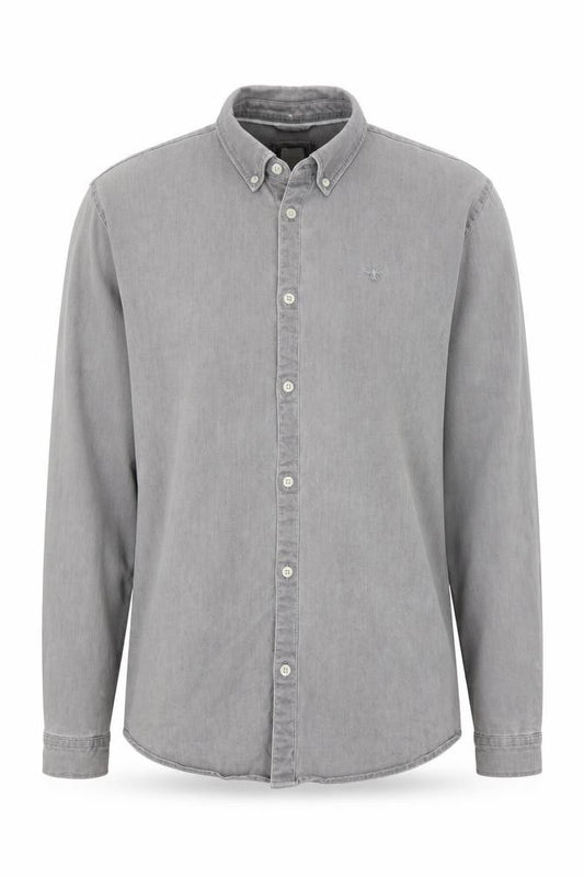 Front view of River Island Men's Grey Cotton Blend Long Sleeve Button-Up Shirt XL