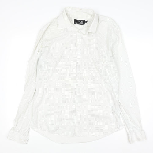 Topman Men's White Polka Dot Long Sleeve Button-Up Shirt XL