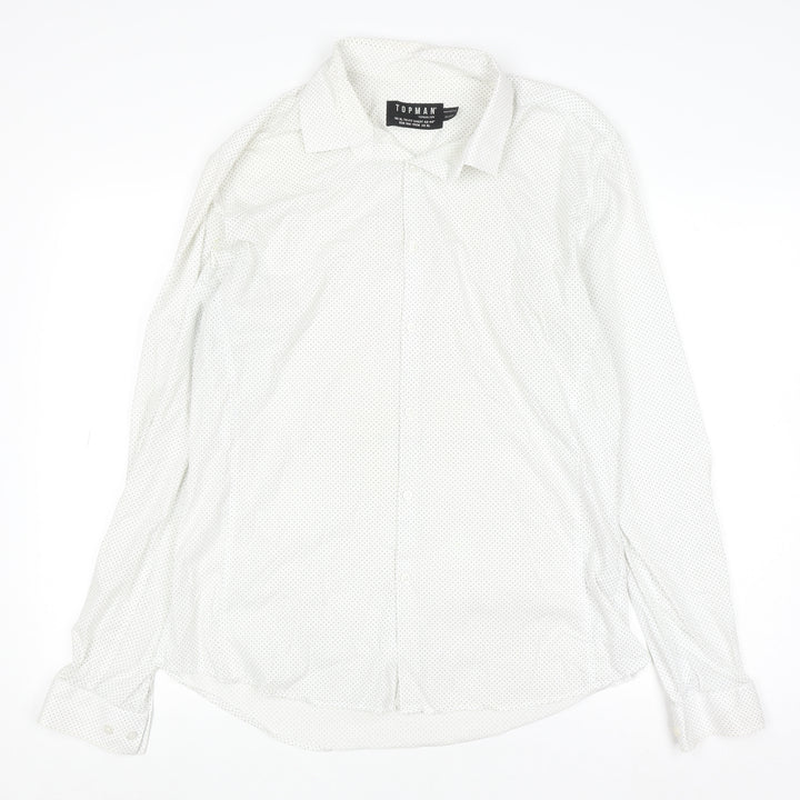 Topman Men's White Polka Dot Long Sleeve Button-Up Shirt XL