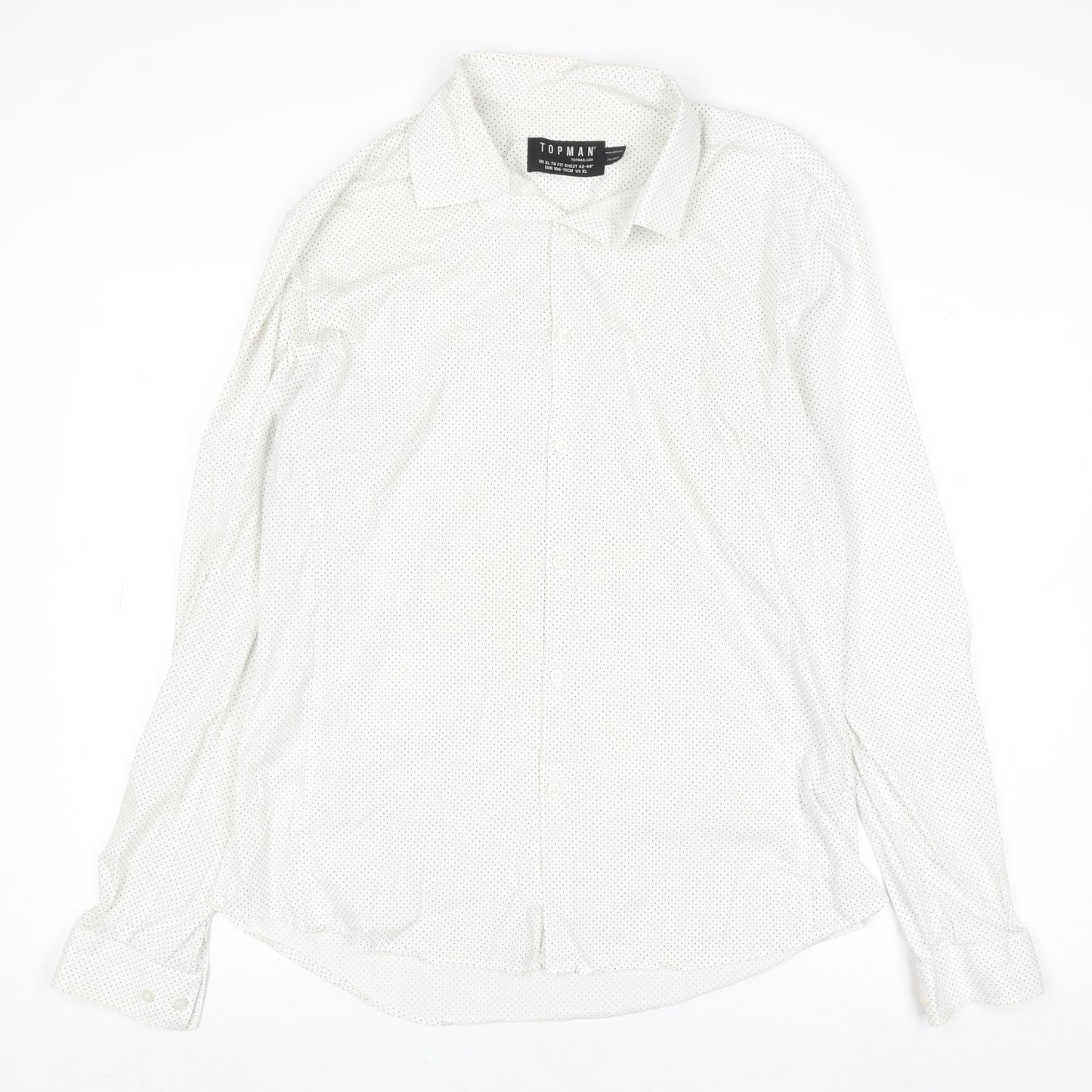 Topman Men's White Polka Dot Long Sleeve Button-Up Shirt XL