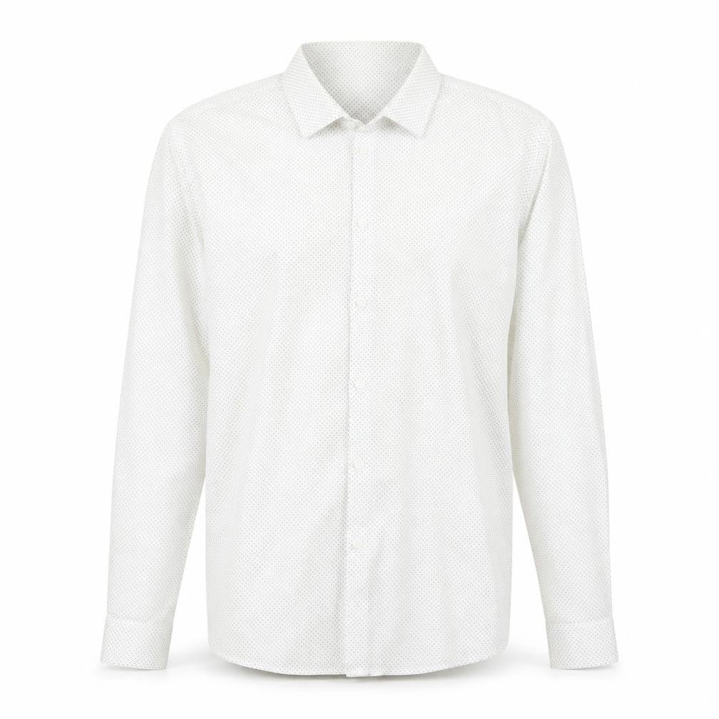 Front view of Topman Men's White Polka Dot Long Sleeve Button-Up Shirt XL