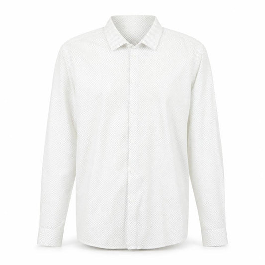 Front view of Topman Men's White Polka Dot Long Sleeve Button-Up Shirt XL