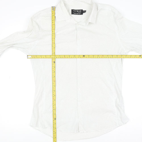 Topman Men's White Polka Dot Long Sleeve Button-Up Shirt XL