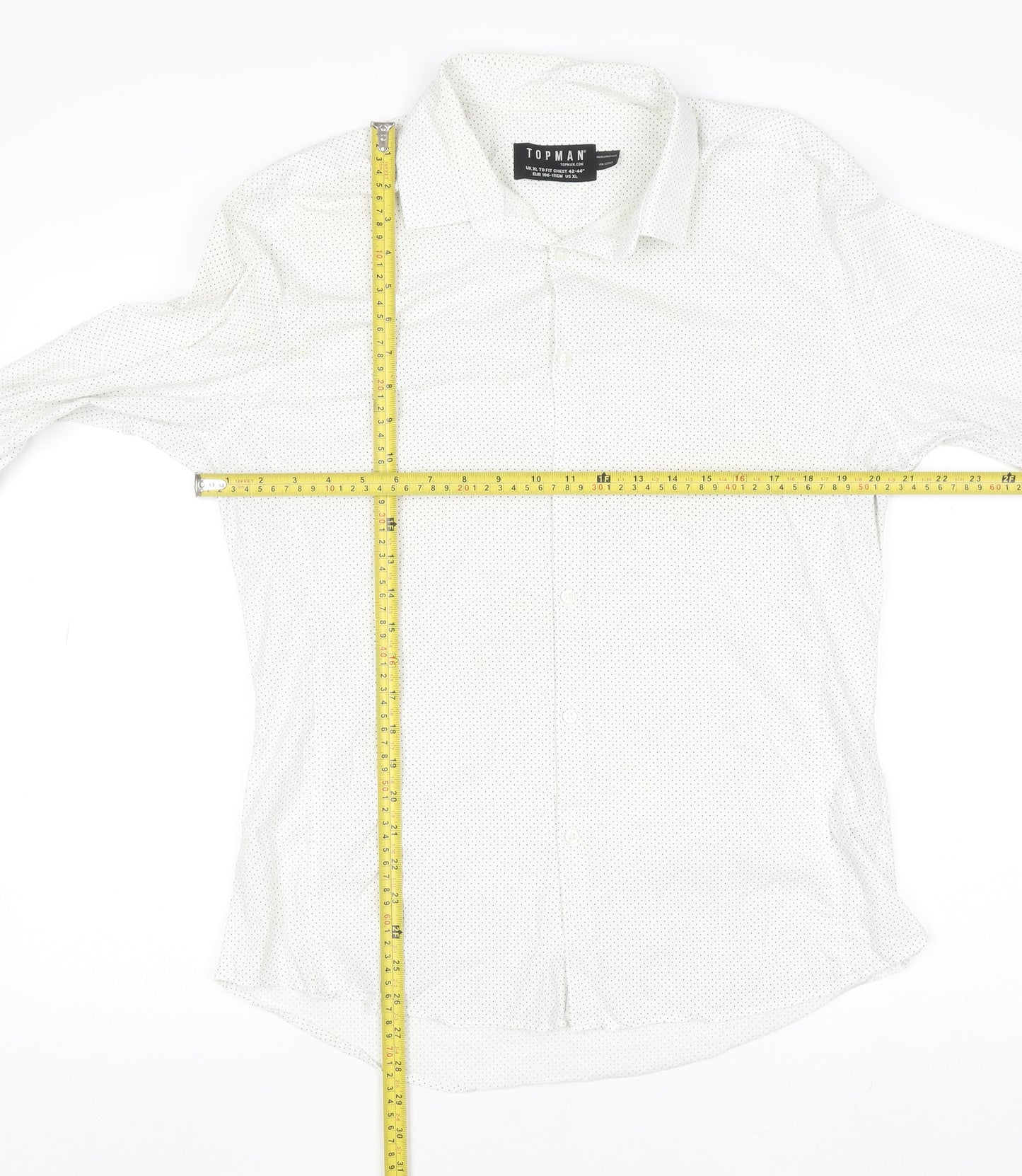 Topman Men's White Polka Dot Long Sleeve Button-Up Shirt XL