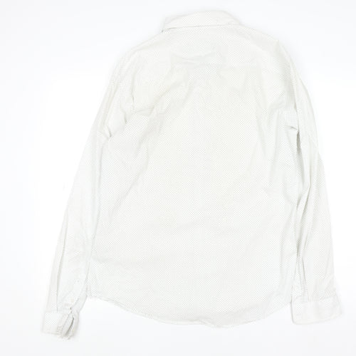 Topman Men's White Polka Dot Long Sleeve Button-Up Shirt XL