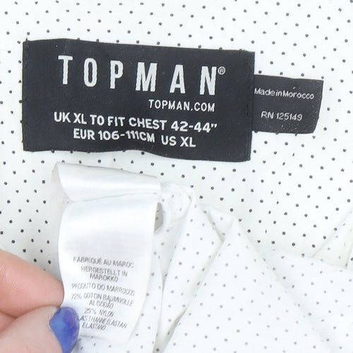 Topman Men's White Polka Dot Long Sleeve Button-Up Shirt XL
