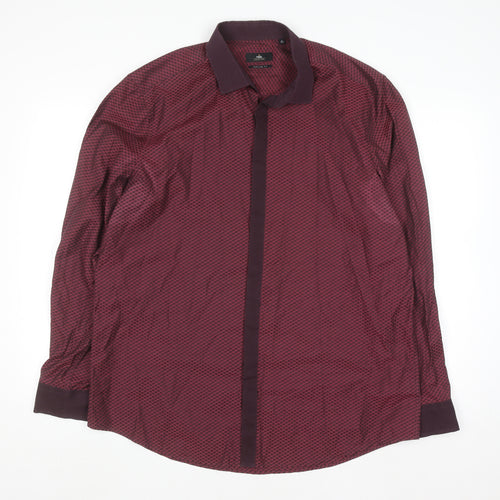Next Men’s Red Geometric Long Sleeve Button-Up Shirt Size 17 Regular