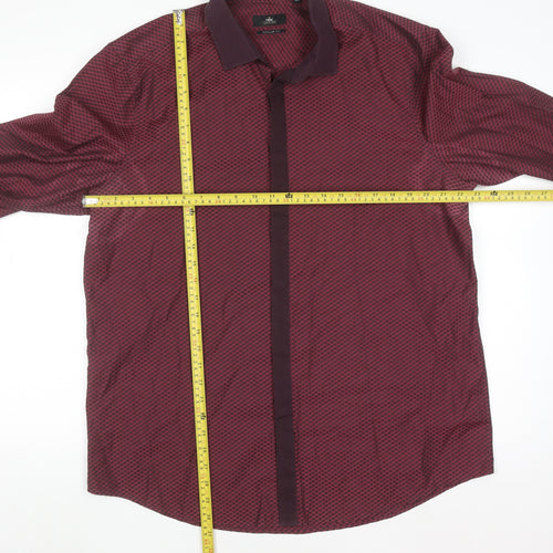 Next Men’s Red Geometric Long Sleeve Button-Up Shirt Size 17 Regular