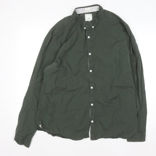 River Island Men's Green Cotton Long Sleeve Button-Up Shirt XL