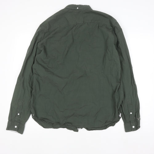 River Island Men's Green Cotton Long Sleeve Button-Up Shirt XL